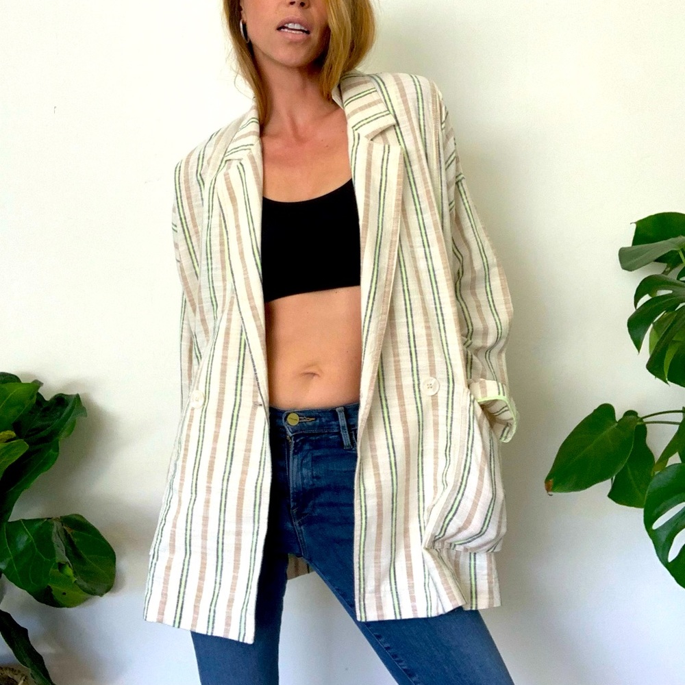 Maeve L NWT White Striped Blazer